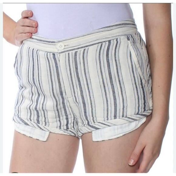 Free People Pants - Free People Casual Stripe Short Shorts Coastal Cotton Off-White Blue Women's 4